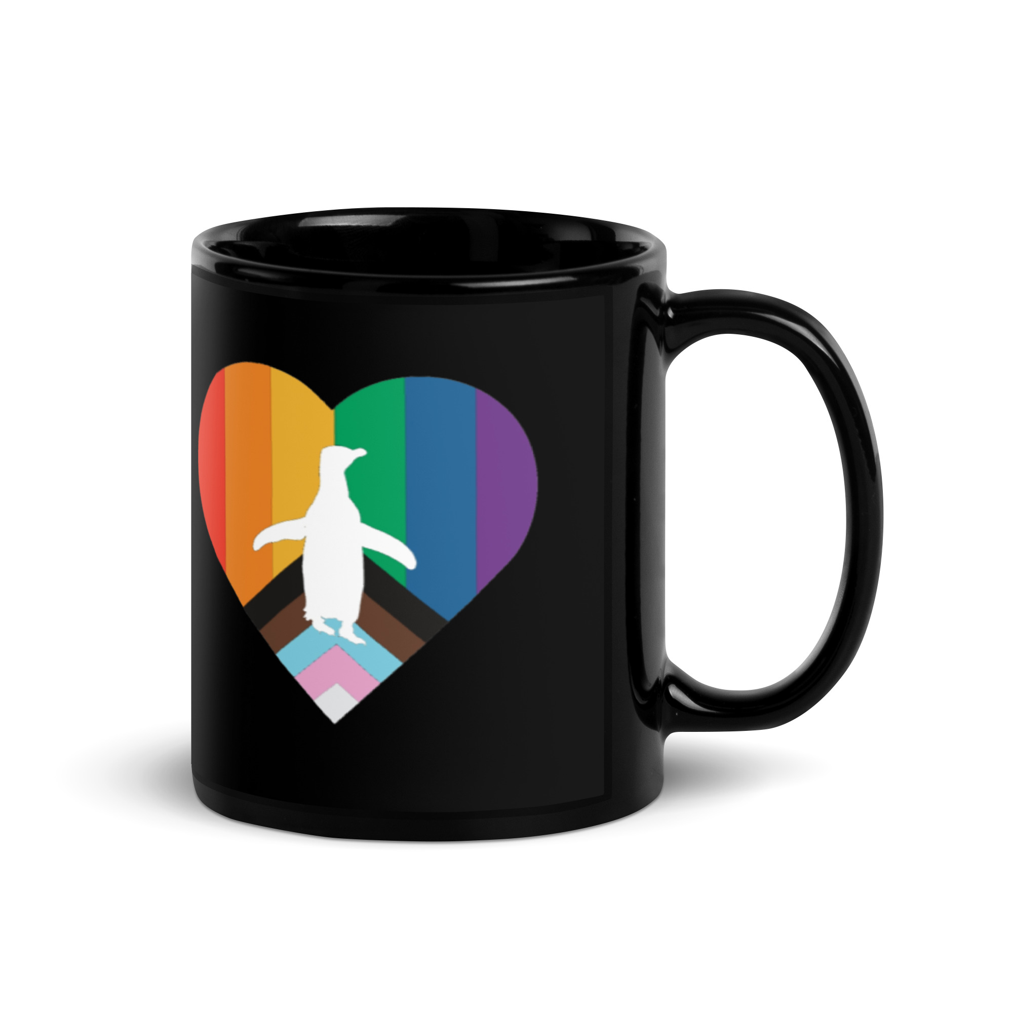 Pride Penguin Heart Black Glossy Mug