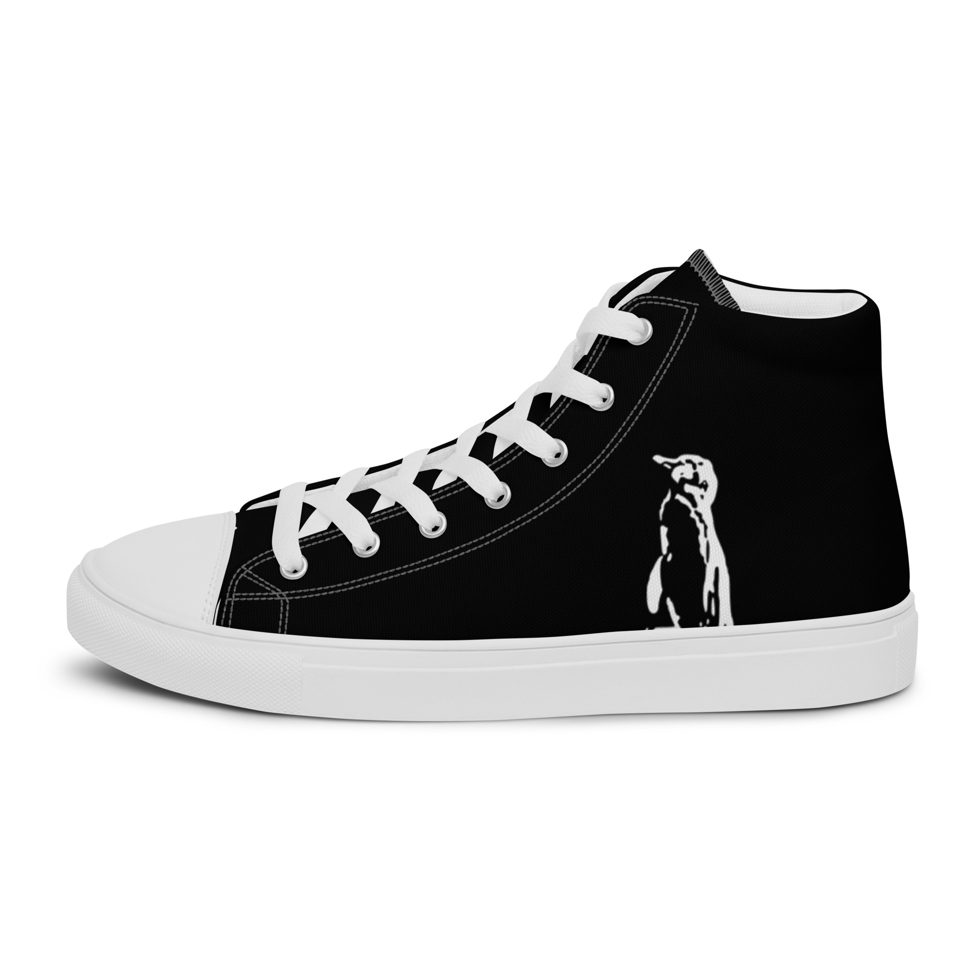 Galapaos Penguin Men’s sized black high top canvas shoes
