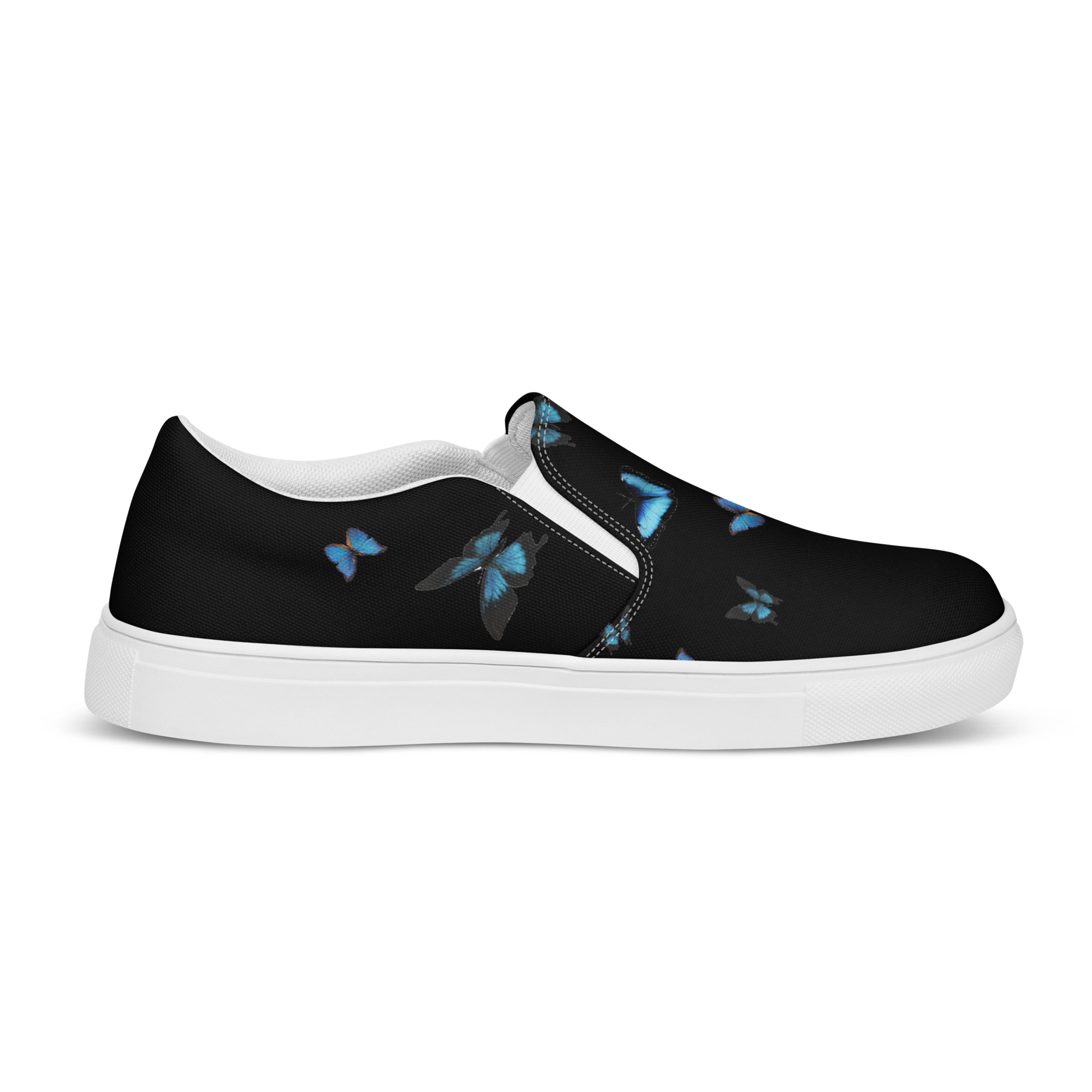 YEP with Blue Butterflies Black slip-on canvas shoes (Men’s sized)