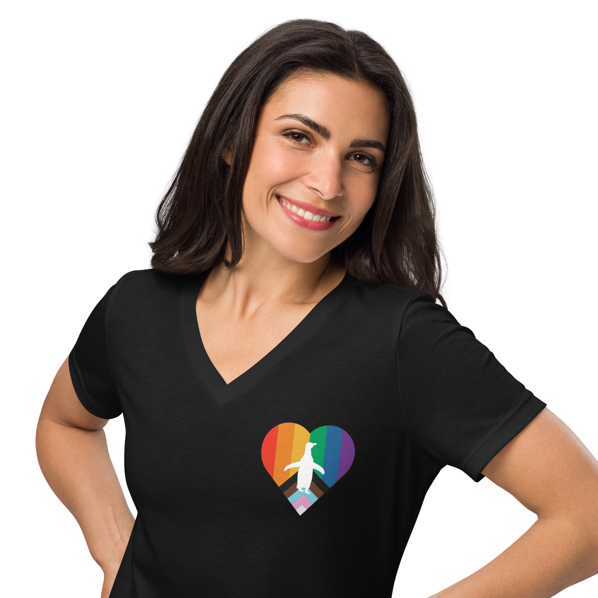 Progressive Pride Penguin Women’s relaxed v-neck t-shirt