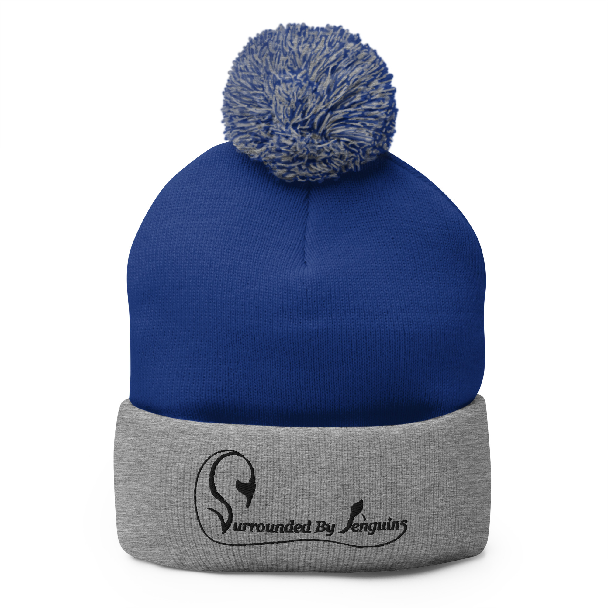 Surrounded By Penguins Pom-Pom Beanie black lettering